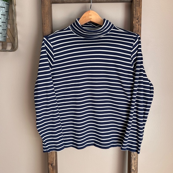 L.L. Bean Tops - LL Bean Navy and Cream Stripped Supima Cotton Turtleneck Top